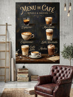 Retro Kafe Menüsü Kahve Çeşitleri Kanvas Tablo