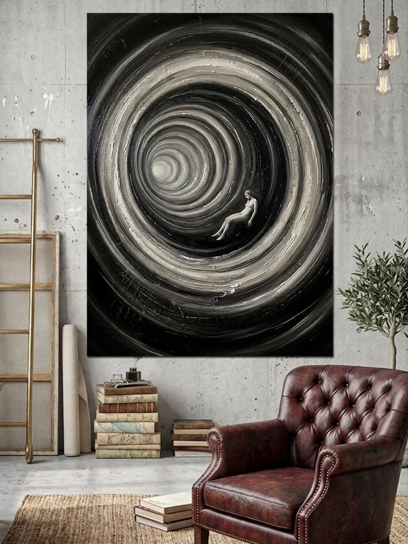 Siyah Beyaz Spiral Girdap Sanatı Kanvas Tablo