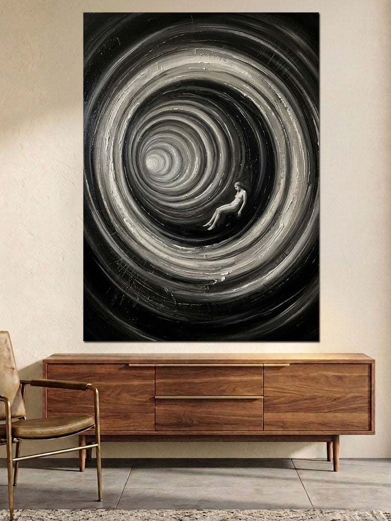 Siyah Beyaz Spiral Girdap Sanatı Kanvas Tablo