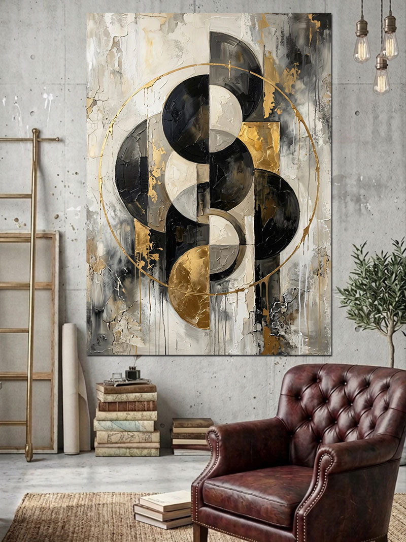 Siyah Altın Modern Geometrik Soyut Kanvas Tablo