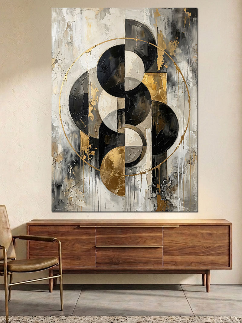 Siyah Altın Modern Geometrik Soyut Kanvas Tablo