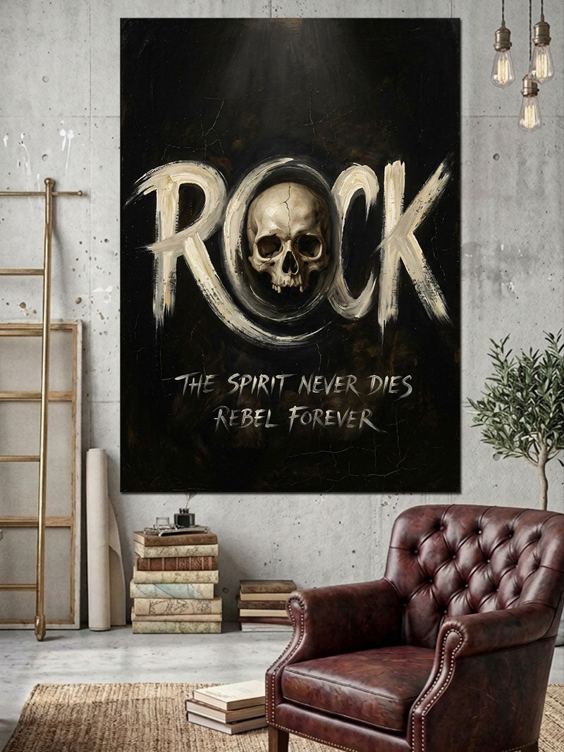 Rock Yazılı İskelet Ve Müzik Kanvas Tablo