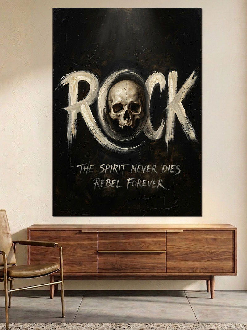 Rock Yazılı İskelet Ve Müzik Kanvas Tablo