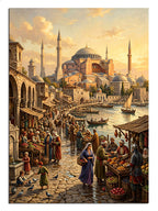 Osmanlı dönemi İstanbulu, camiler ve günlük yaşam tasviri.