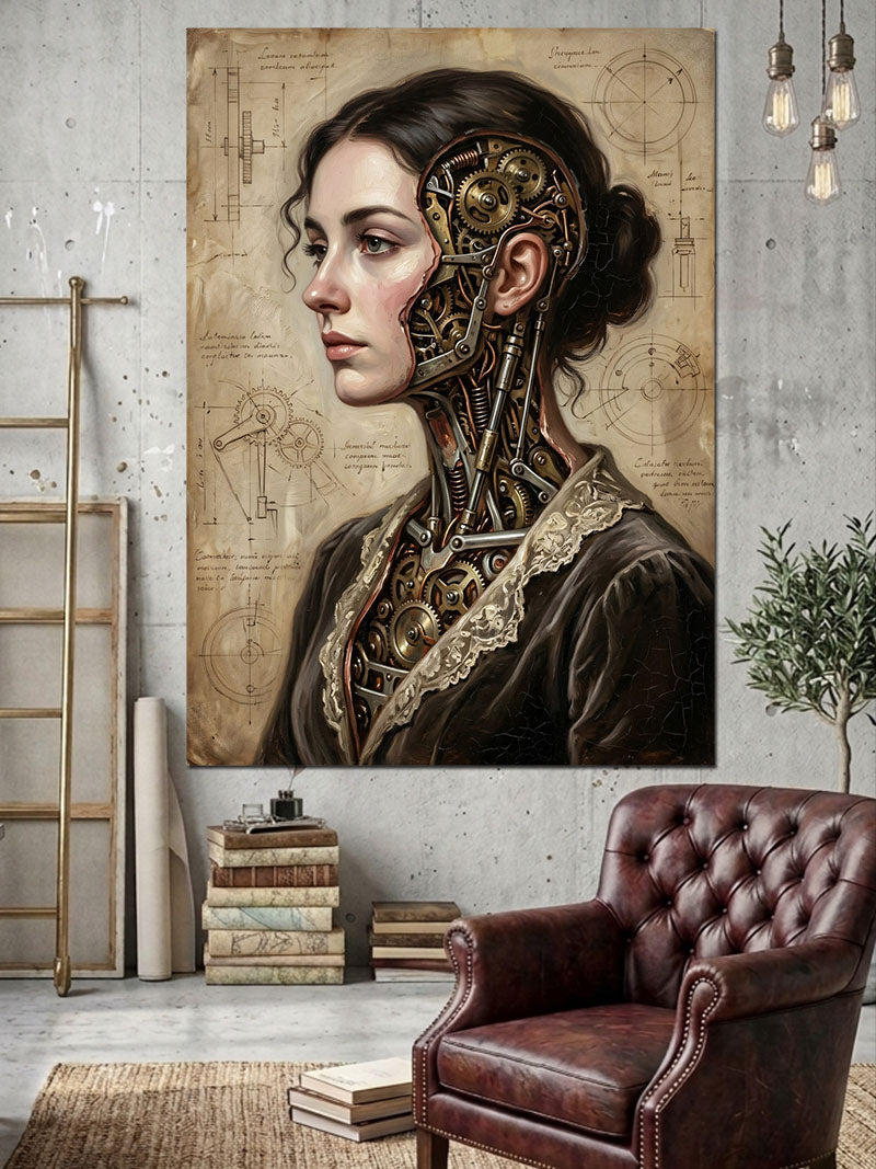 Mekanik Yüzlü Steampunk Kadın Tablosu Kanvas Tablo