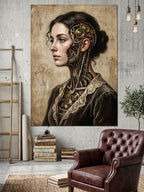 Mekanik Yüzlü Steampunk Kadın Tablosu Kanvas Tablo