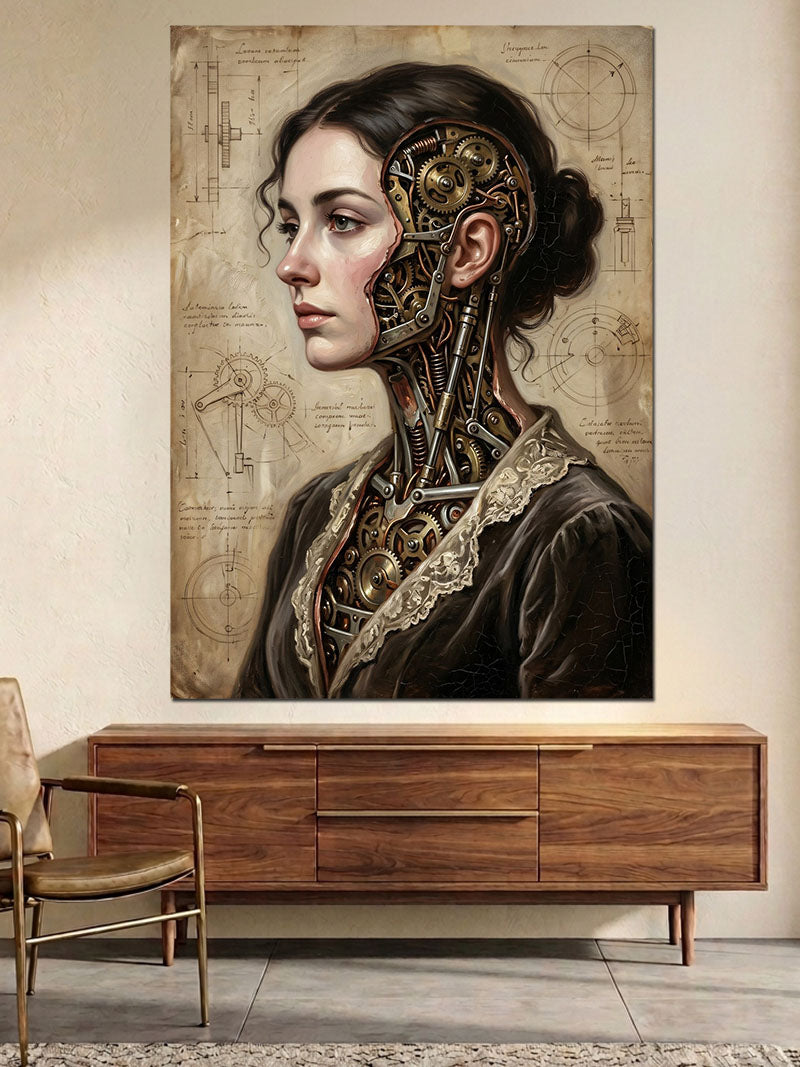 Mekanik Yüzlü Steampunk Kadın Tablosu Kanvas Tablo