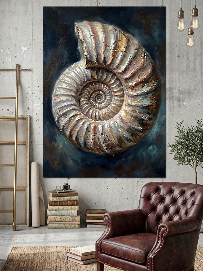 Spiral Şekilli Deniz Kabuğu Fosili Kanvas Tablo