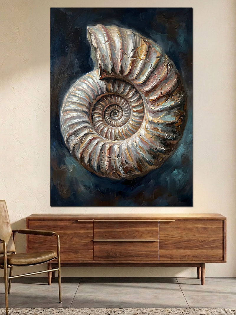 Spiral Şekilli Deniz Kabuğu Fosili Kanvas Tablo