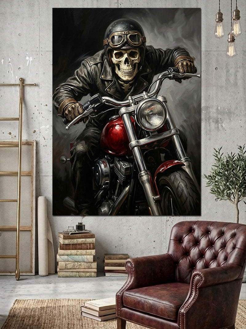 Motosikletli İskelet Sürücü Modern Tablo Kanvas Tablo