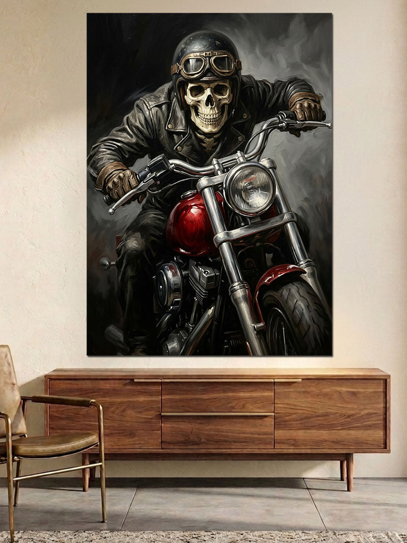 Motosikletli İskelet Sürücü Modern Tablo Kanvas Tablo