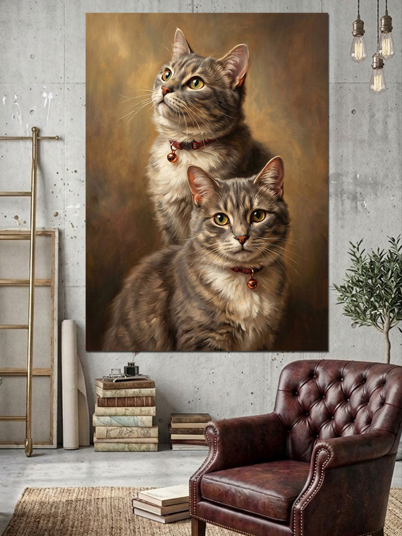 Bir Arada Duran İki Kedi Kanvas Tablo