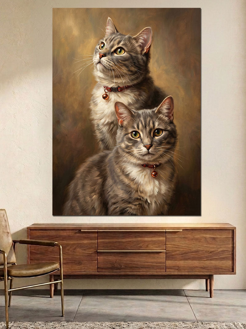 Bir Arada Duran İki Kedi Kanvas Tablo