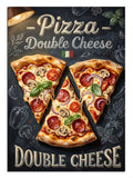 "Double Cheese Pizza" yazılı iştah açıcı retro pizza posteri.