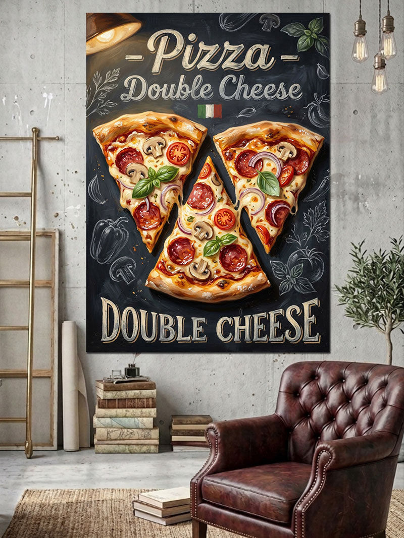 Çift Peynirli Pizza Dilimleri Afişi Kanvas Tablo