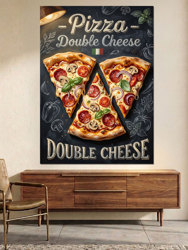 Çift Peynirli Pizza Dilimleri Afişi Kanvas Tablo