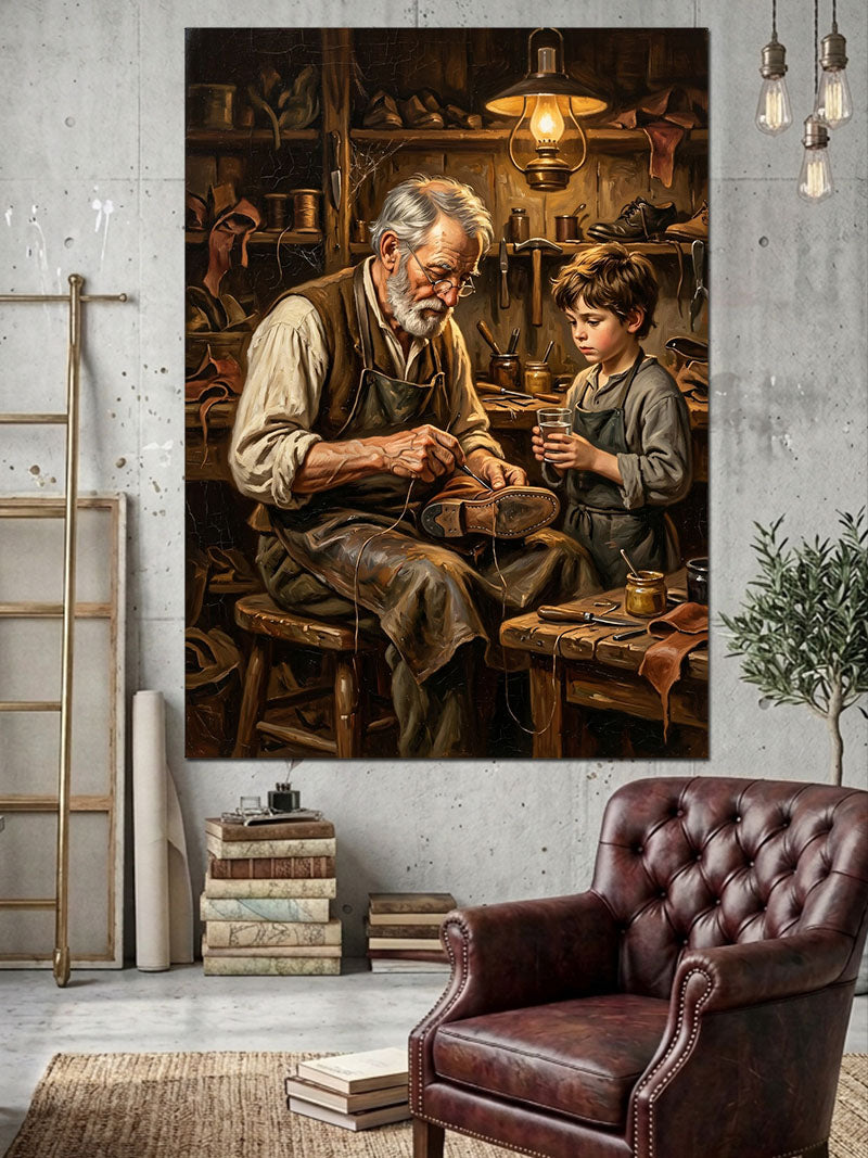 Atölyesinde Çalışan Yaşlı Usta Portresi Kanvas Tablo