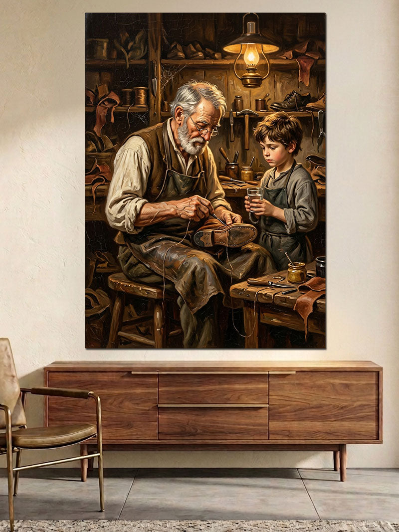 Atölyesinde Çalışan Yaşlı Usta Portresi Kanvas Tablo