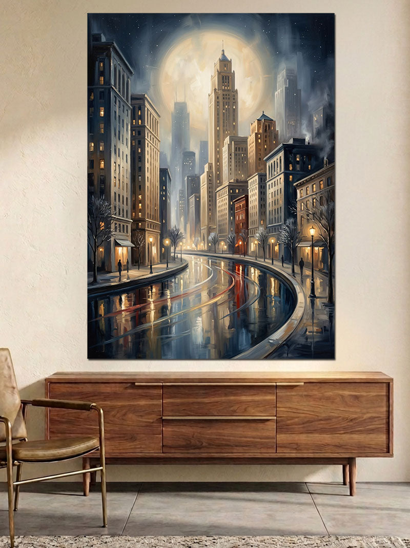 Gece Işıkları Altında New York Kanvas Tablo
