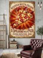 İtalyan Pizza Tarifi Retro Tabelası Kanvas Tablo