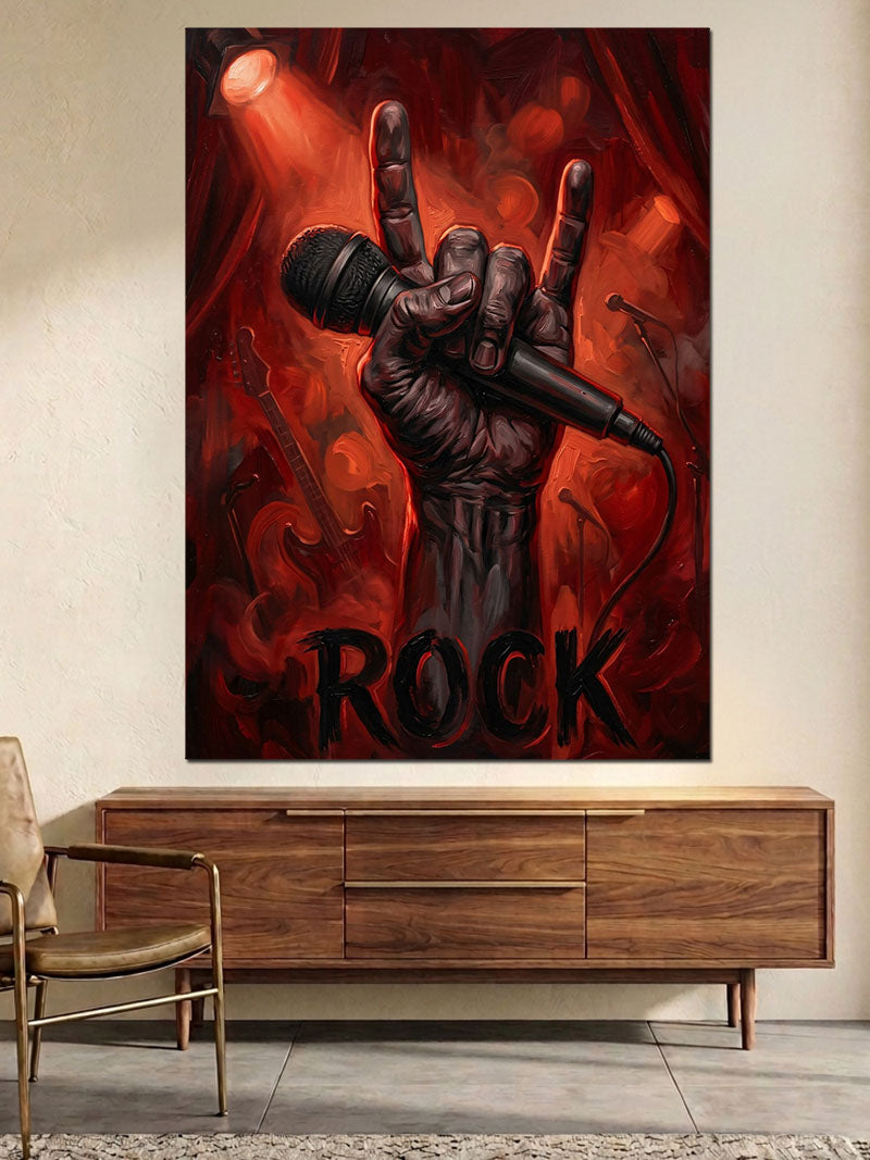 Rock İşareti Yapan İskelet Eli Kanvas Tablo