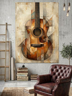 Geometrik Formlu Modern Akustik Gitar Kanvas Tablo