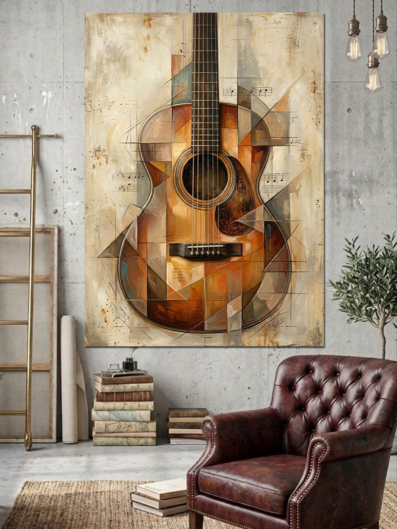 Geometrik Formlu Modern Akustik Gitar Kanvas Tablo
