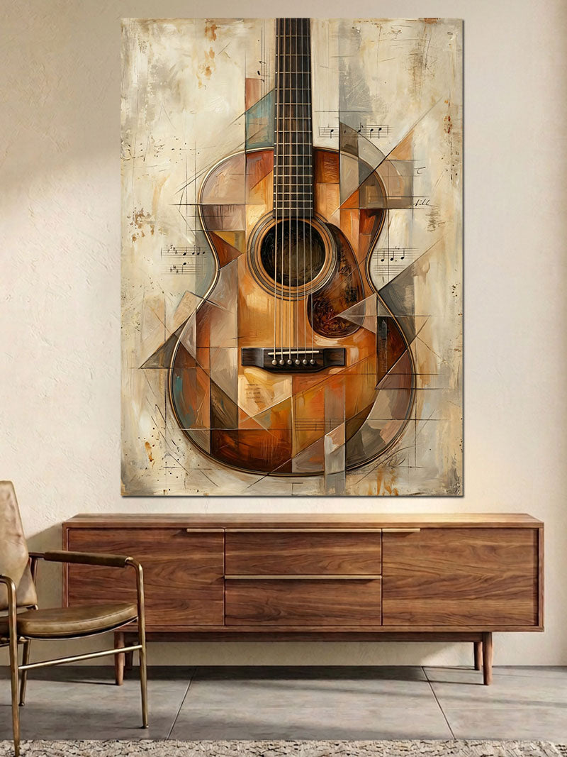 Geometrik Formlu Modern Akustik Gitar Kanvas Tablo