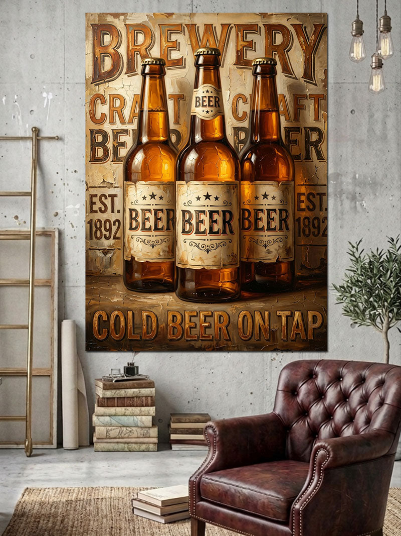 Brewery Bira Fabrikası Retro Tabelası Kanvas Tablo