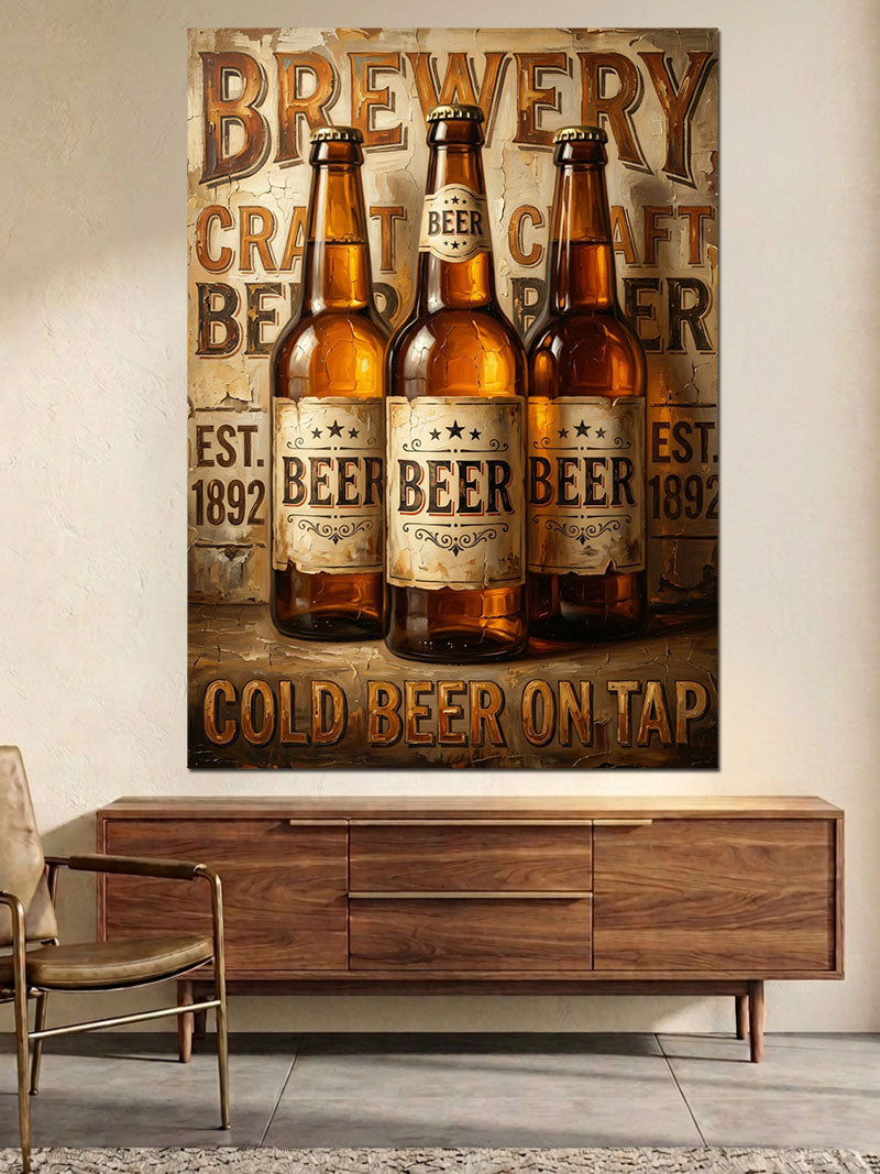 Brewery Bira Fabrikası Retro Tabelası Kanvas Tablo