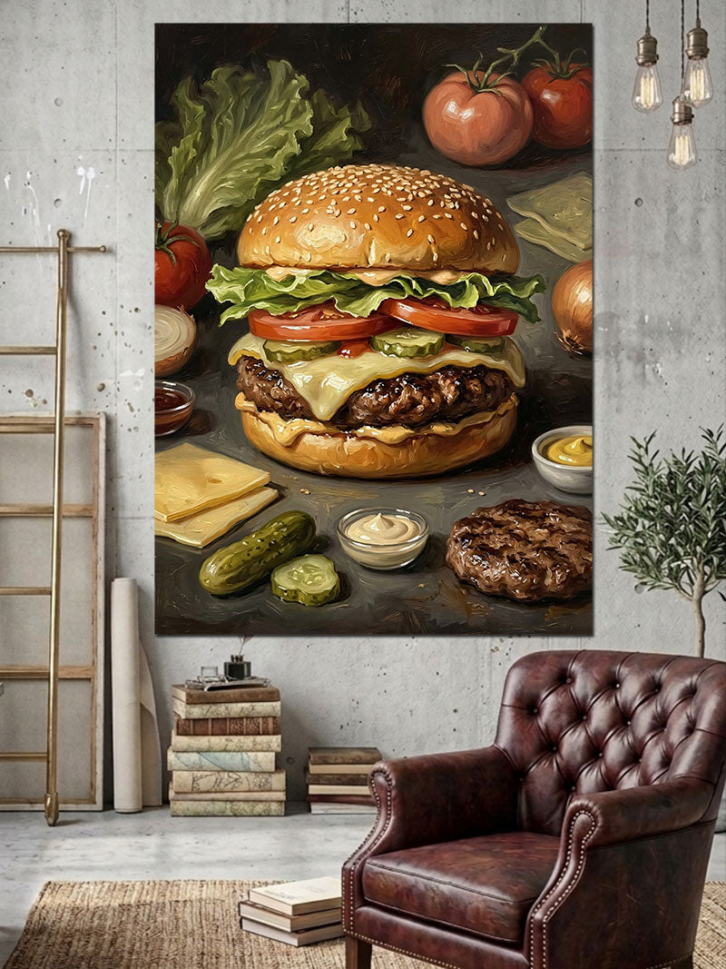 Büyük Ve İştah Açıcı Hamburger Tablosu Kanvas Tablo