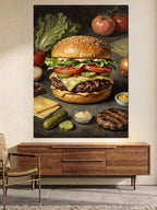Büyük Ve İştah Açıcı Hamburger Tablosu Kanvas Tablo