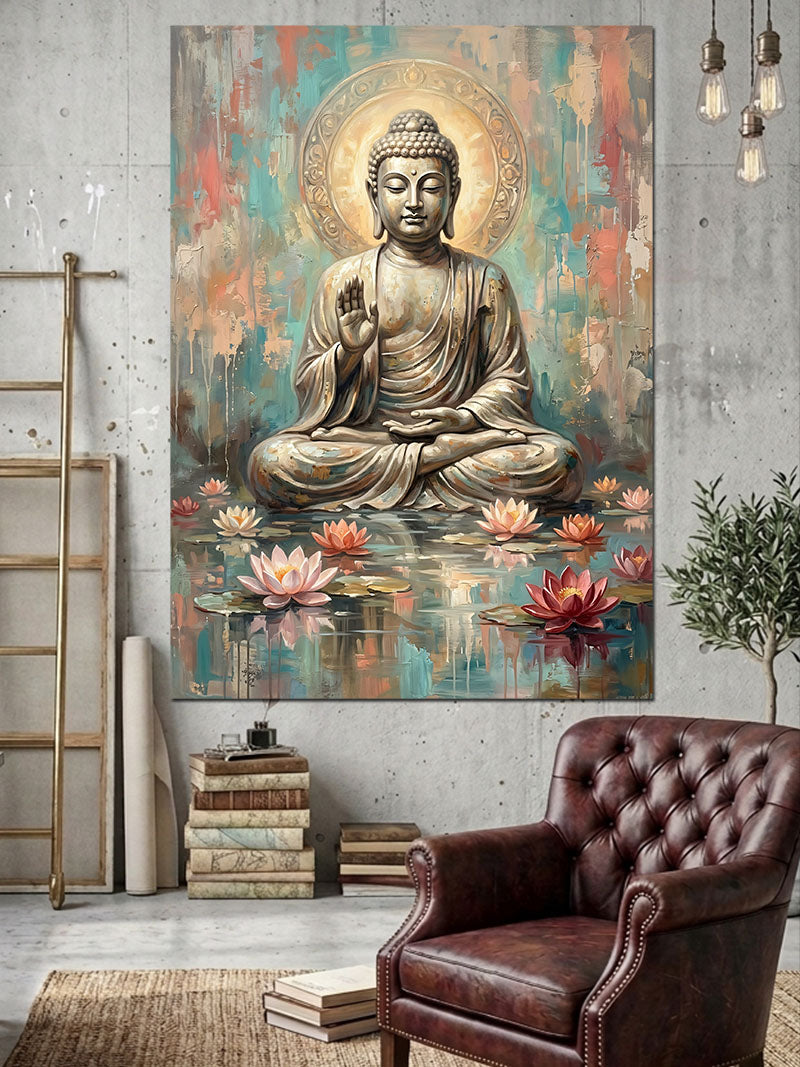 Su Kenarında Meditasyon Yapan Buda Kanvas Tablo