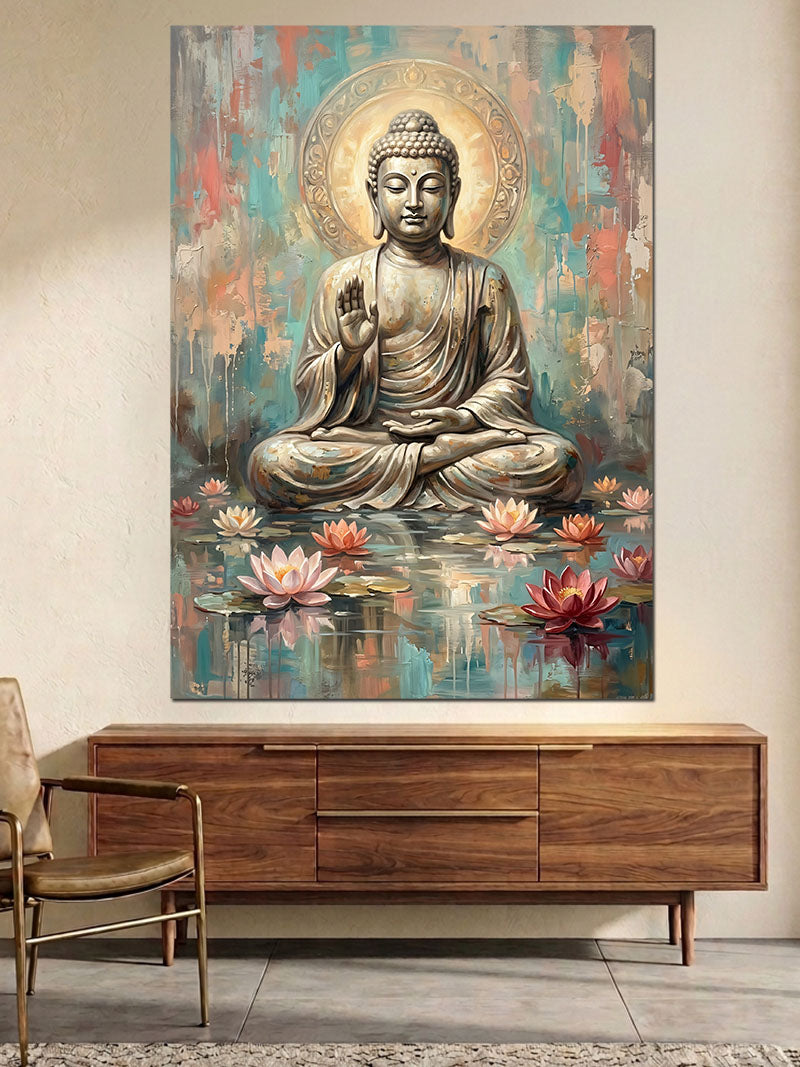 Su Kenarında Meditasyon Yapan Buda Kanvas Tablo