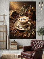 Kahve Çekirdekleri Ve Moka Pot Kanvas Tablo