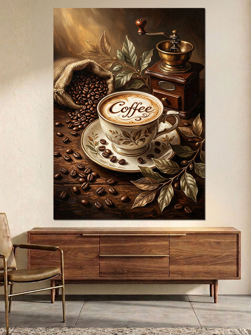 Kahve Çekirdekleri Ve Moka Pot Kanvas Tablo