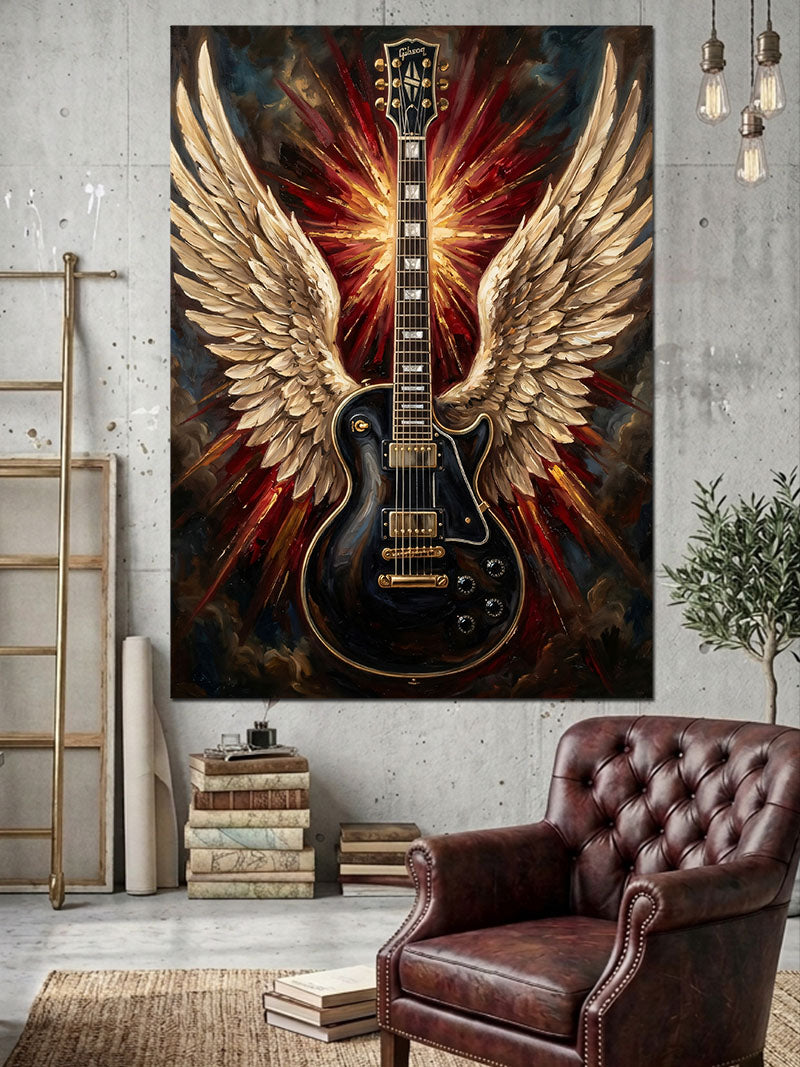 Kanatlı Elektro Gitar Ve Güneş Kanvas Tablo