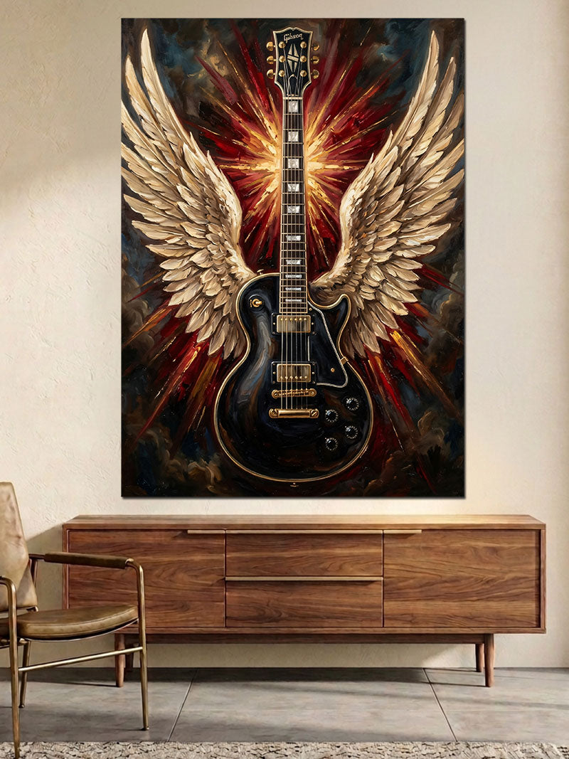 Kanatlı Elektro Gitar Ve Güneş Kanvas Tablo