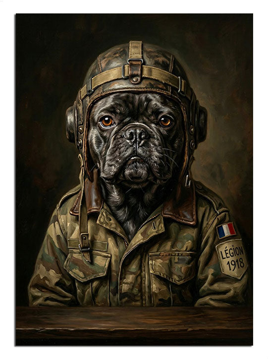 köpek, asker, üniforma, kask, portre