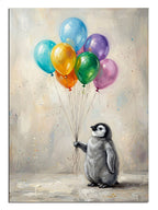 penguen, balon, çocuk, renkli, kar