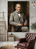 Koltukta Oturan Atatürk Portresi Kanvas Tablo