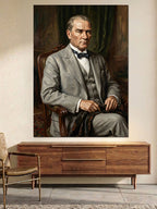 Koltukta Oturan Atatürk Portresi Kanvas Tablo