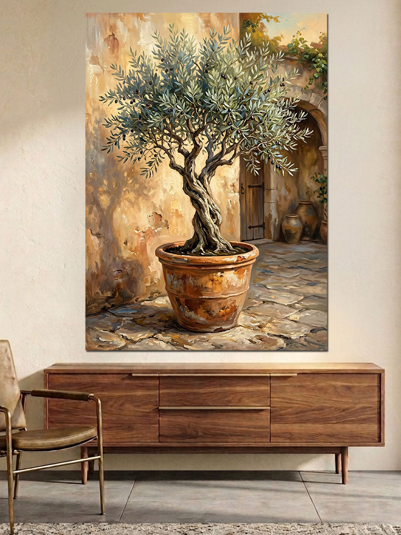 Saksıda Yetişen Zeytin Ağacı Portresi Kanvas Tablo