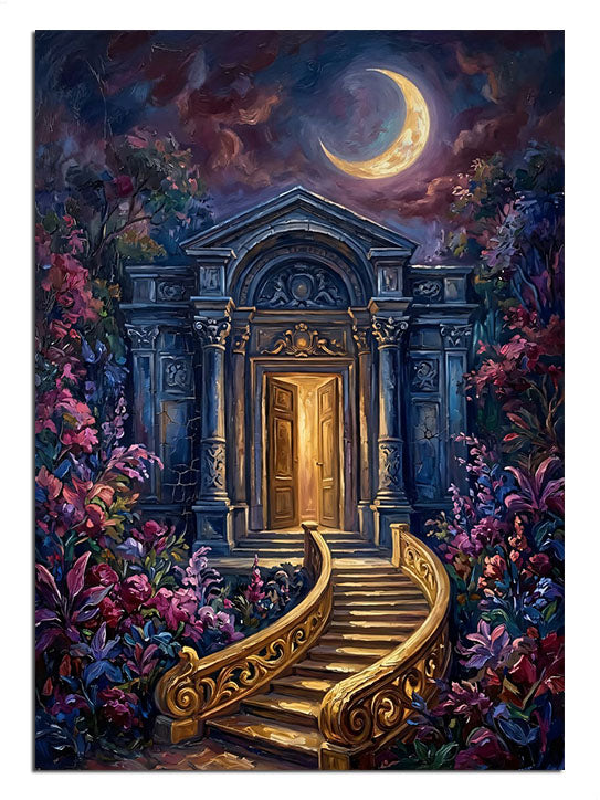 kapı, merdiven, gece, ay, mistik