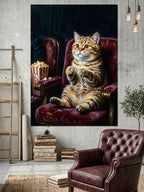 Sinemada Mısır Yiyen Tekir Kedi Kanvas Tablo