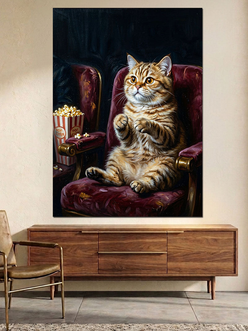Sinemada Mısır Yiyen Tekir Kedi Kanvas Tablo