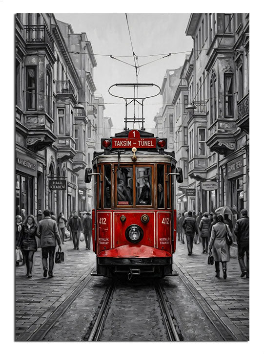 tramvay, sokak, nostalji, şehir, kırmızı