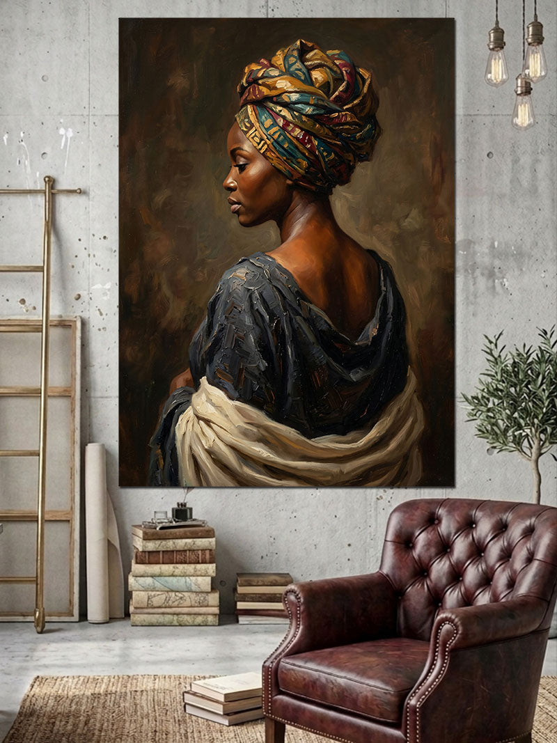 Etnik Türbanlı Asil Afrika Kadını Kanvas Tablo