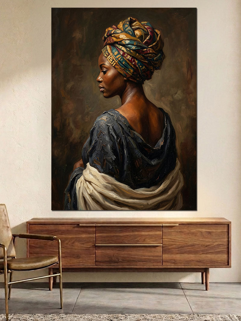 Etnik Türbanlı Asil Afrika Kadını Kanvas Tablo