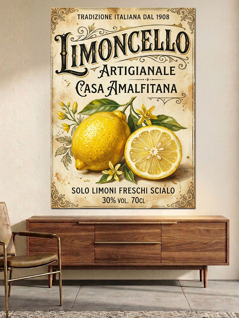 Limoncello Etiketi Ve Taze Limonlar Kanvas Tablo